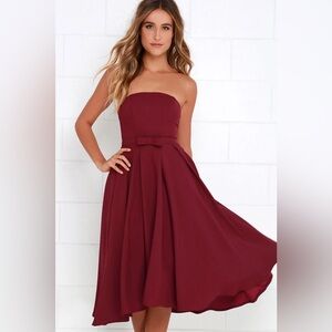 Time is Right Wine Red Strapless Midi Dress